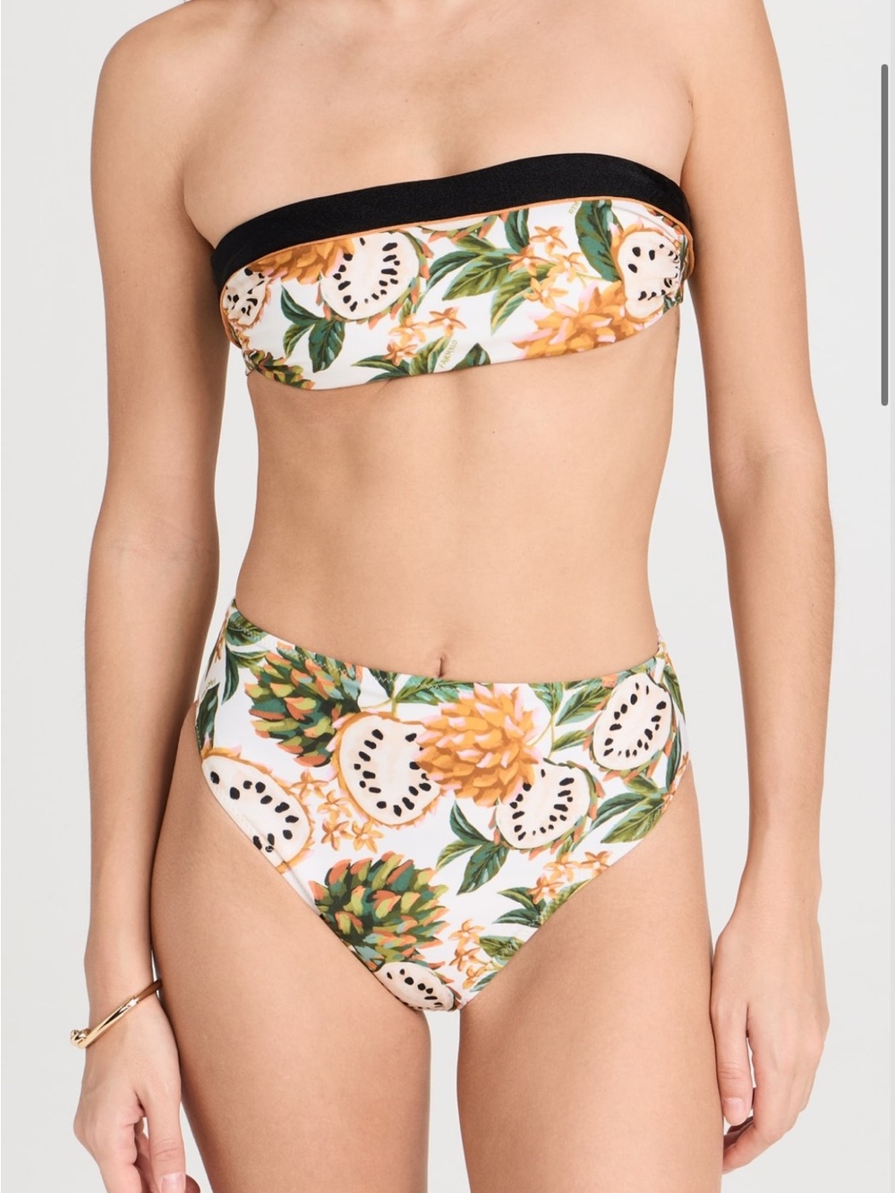 FARM Rio White Tropical Fruit Bandeau Bikini with Black Trim